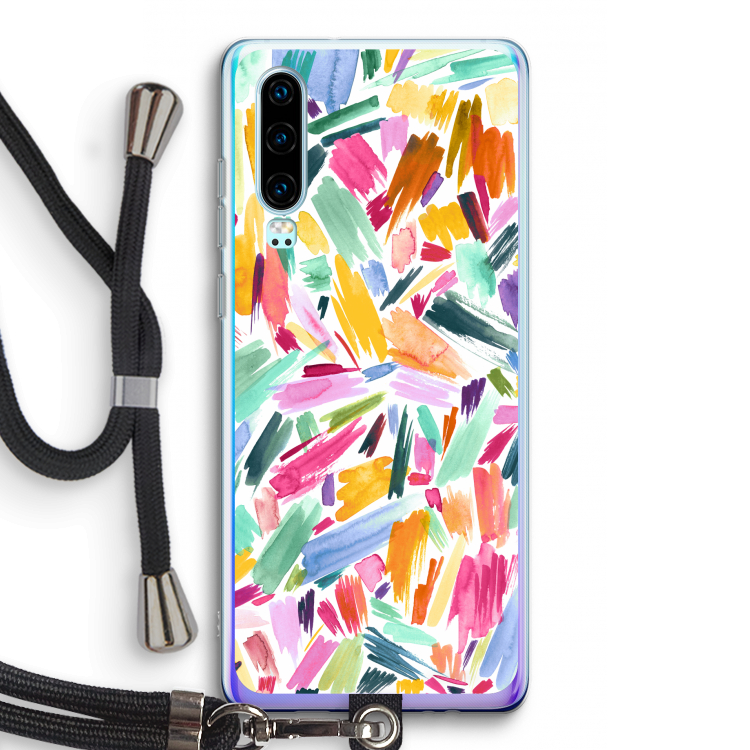 Watercolor Brushstrokes: Huawei P30 Transparant Hoesje met koord