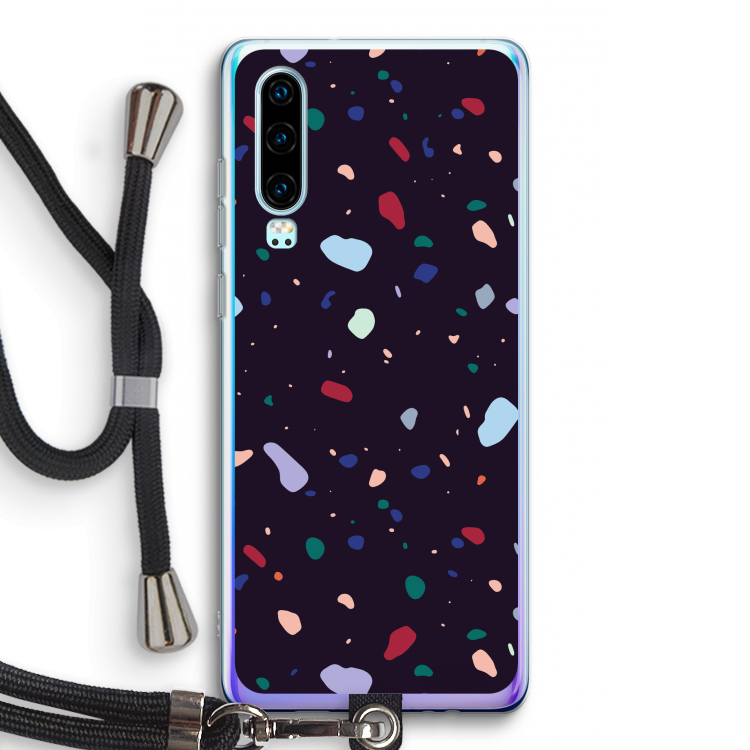 Dark Rounded Terrazzo: Huawei P30 Transparant Hoesje met koord