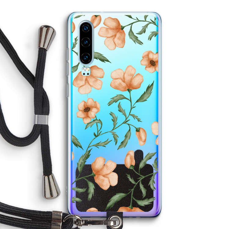 Peachy flowers: Huawei P30 Transparant Hoesje met koord