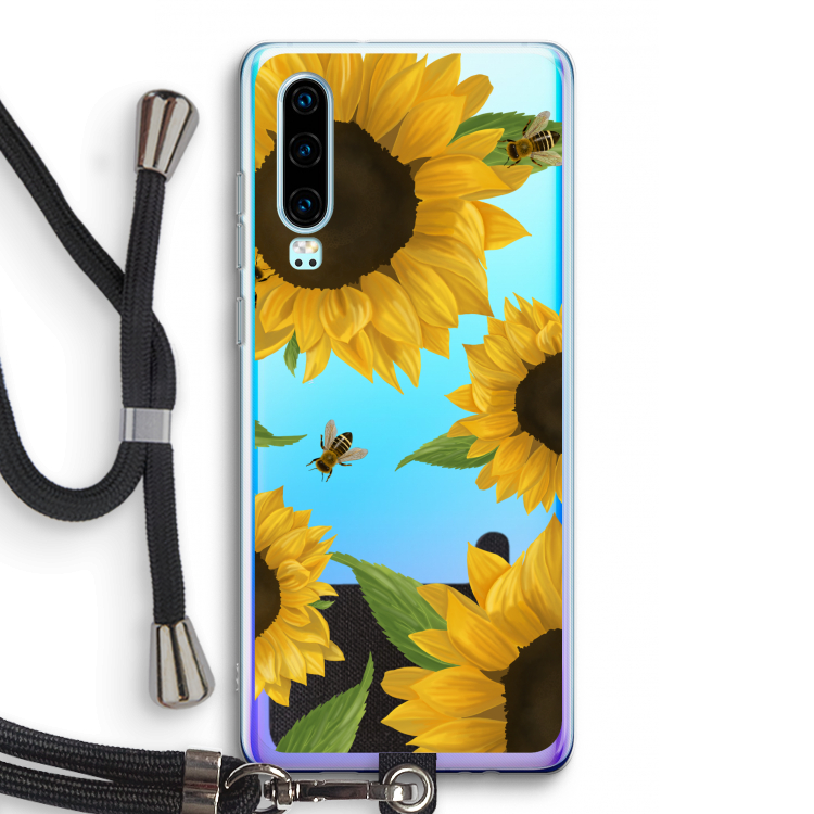 Sunflower and bees: Huawei P30 Transparant Hoesje met koord