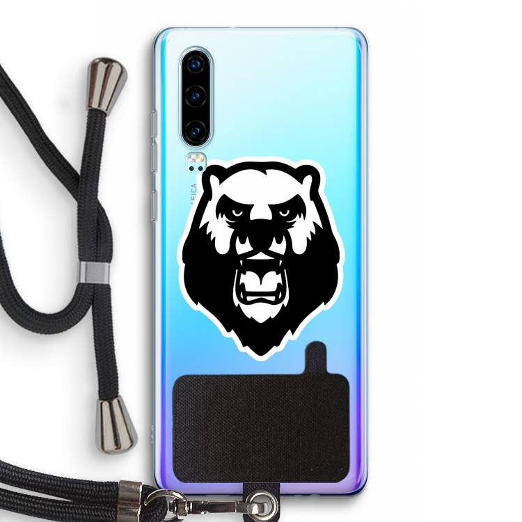 Angry Bear (white): Huawei P30 Transparant Hoesje met koord