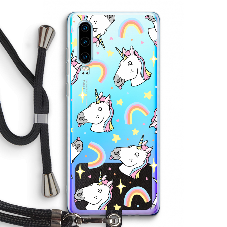 Rainbow Unicorn: Huawei P30 Transparant Hoesje met koord