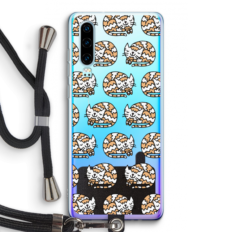 Slapende poes: Huawei P30 Transparant Hoesje met koord