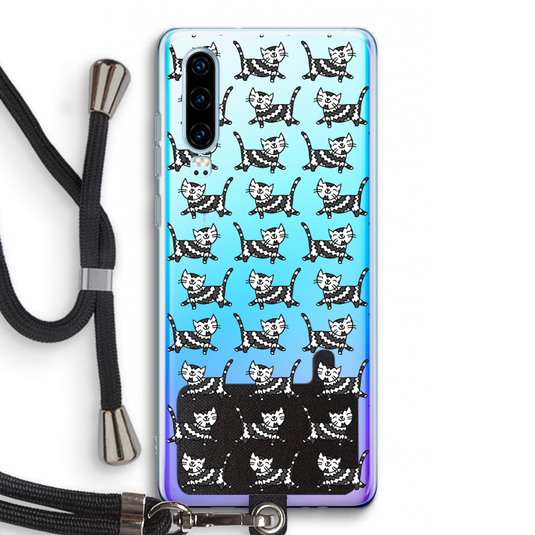 Zwarte poes: Huawei P30 Transparant Hoesje met koord