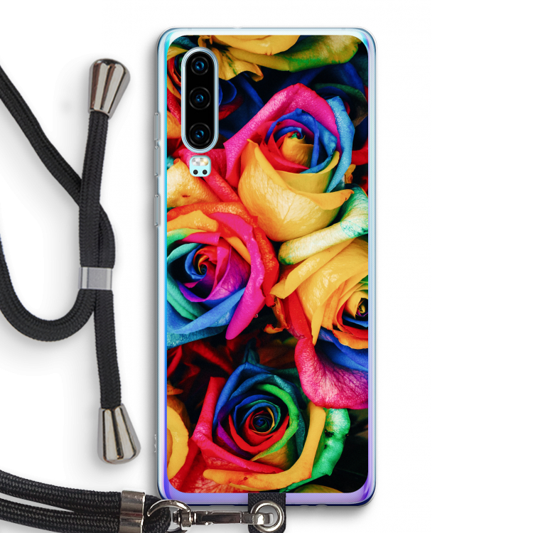 Neon bloemen: Huawei P30 Transparant Hoesje met koord
