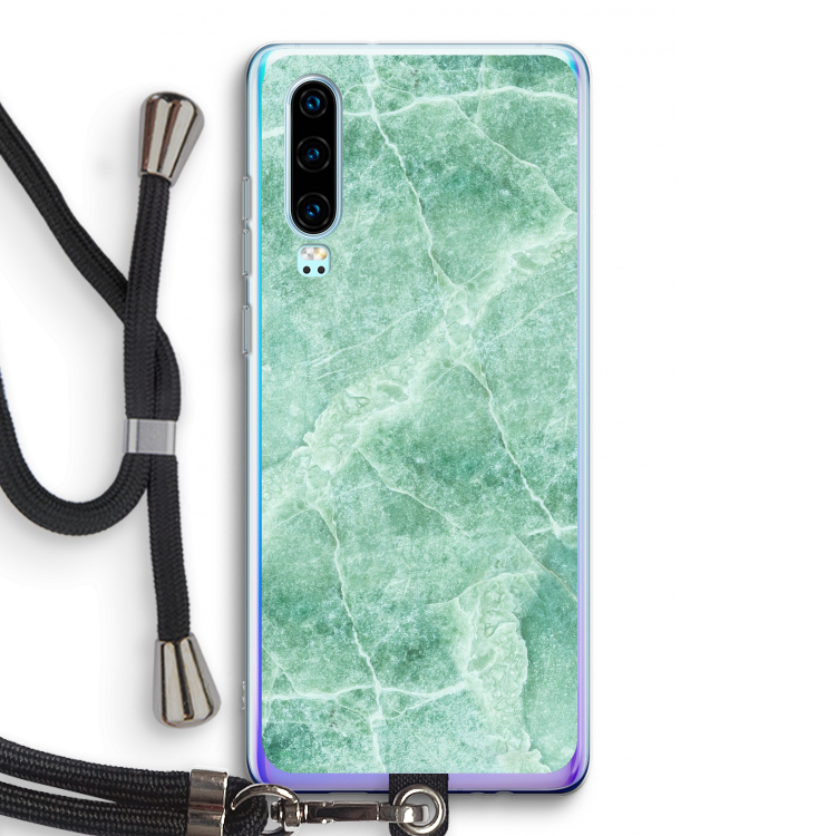 Groen marmer: Huawei P30 Transparant Hoesje met koord