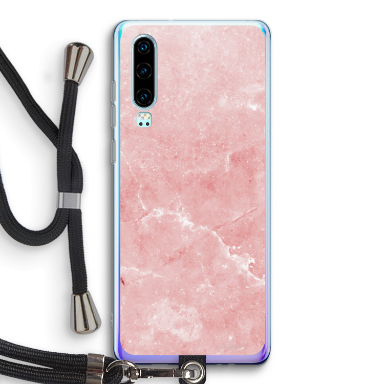 Roze marmer: Huawei P30 Transparant Hoesje met koord