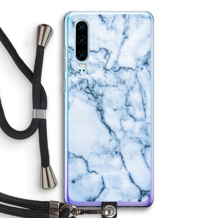 Blauw marmer: Huawei P30 Transparant Hoesje met koord
