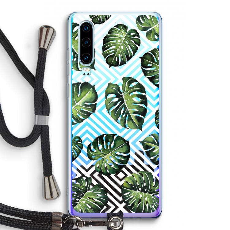 Geometrische jungle: Huawei P30 Transparant Hoesje met koord