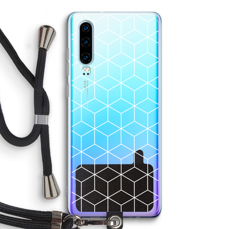 Zwart-witte kubussen: Huawei P30 Transparant Hoesje met koord