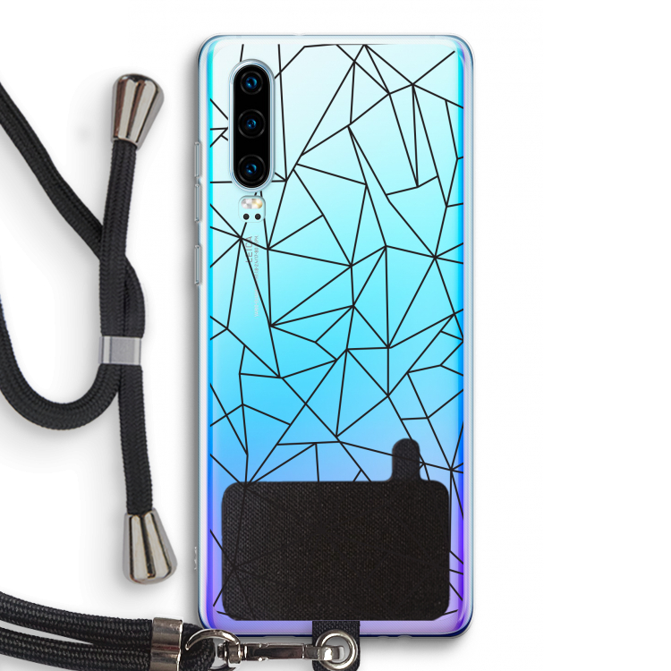 Geometrische lijnen zwart: Huawei P30 Transparant Hoesje met koord