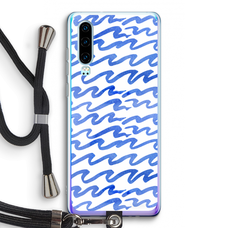 Blauwe golven: Huawei P30 Transparant Hoesje met koord