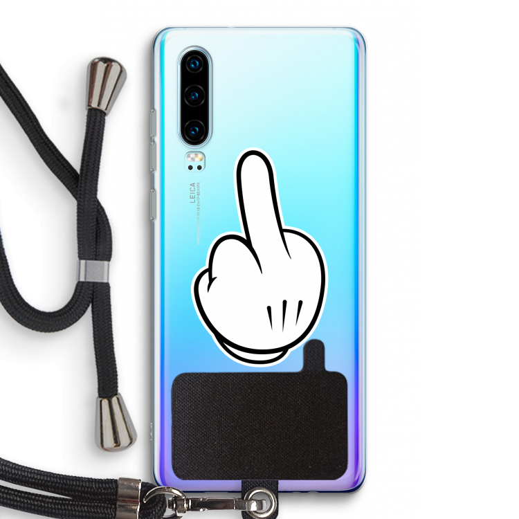 Middle finger white: Huawei P30 Transparant Hoesje met koord