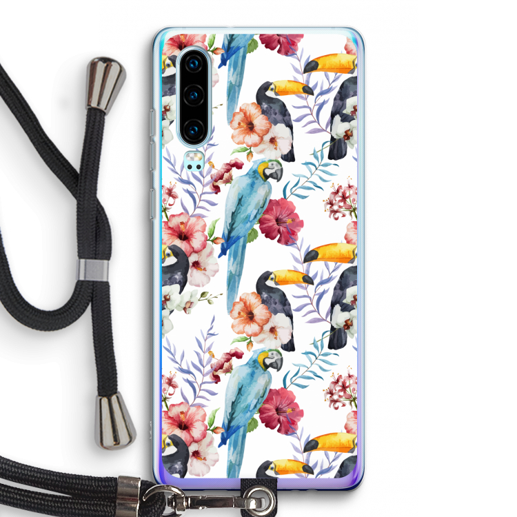 Bloemen tukan: Huawei P30 Transparant Hoesje met koord