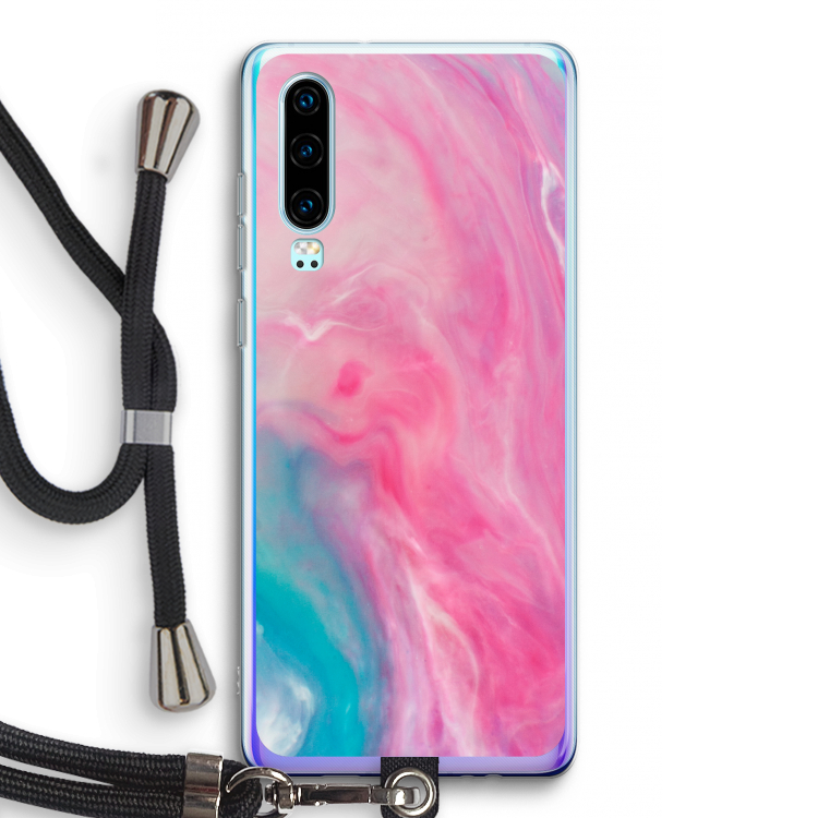 Roze explosie: Huawei P30 Transparant Hoesje met koord