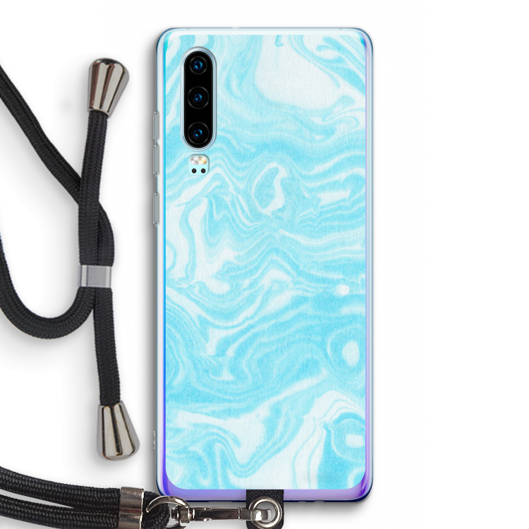 Waterverf blauw: Huawei P30 Transparant Hoesje met koord