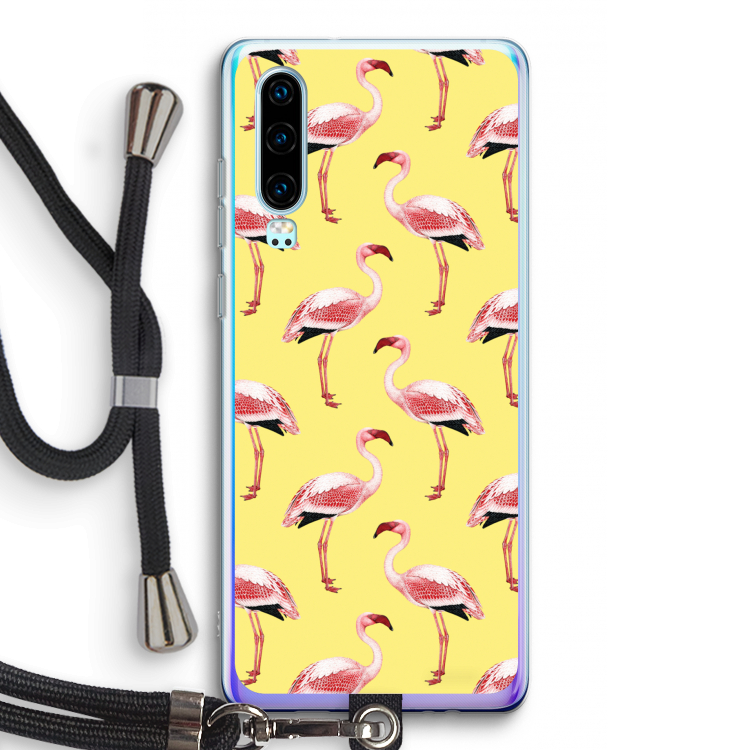Flamingo's geel: Huawei P30 Transparant Hoesje met koord