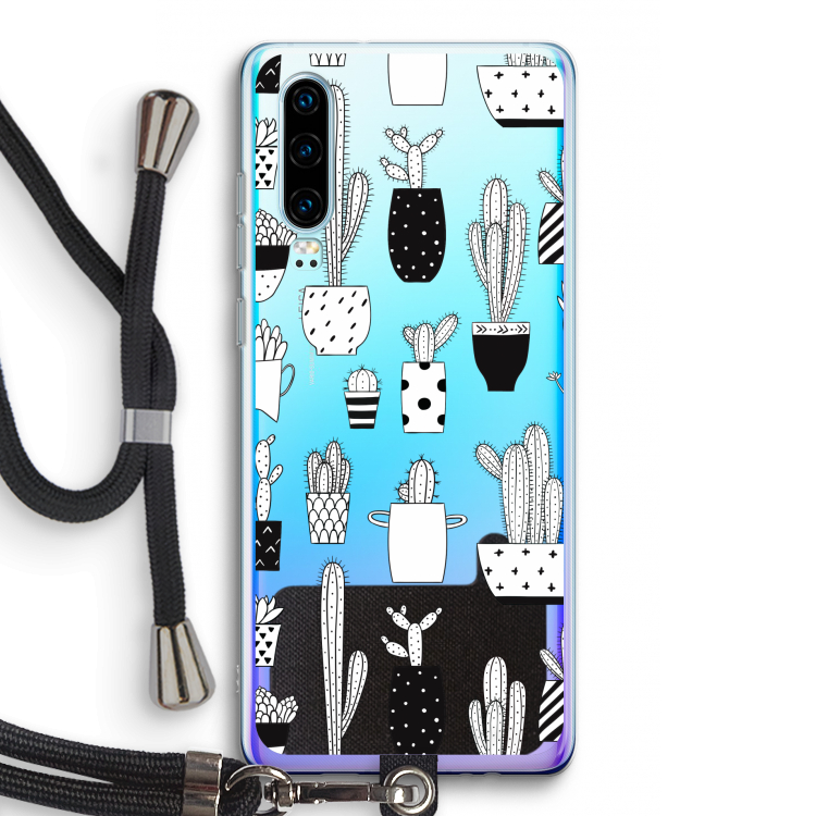 Cactusmotief: Huawei P30 Transparant Hoesje met koord
