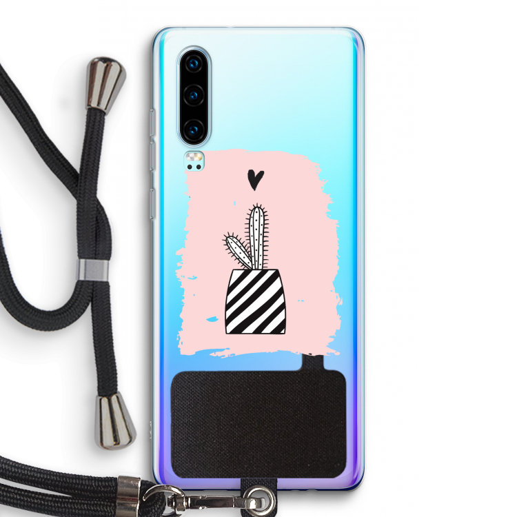 Zwart-wit cactus: Huawei P30 Transparant Hoesje met koord