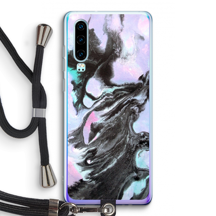 Pastel zwart: Huawei P30 Transparant Hoesje met koord