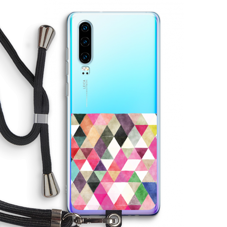 Gekleurde driehoekjes: Huawei P30 Transparant Hoesje met koord