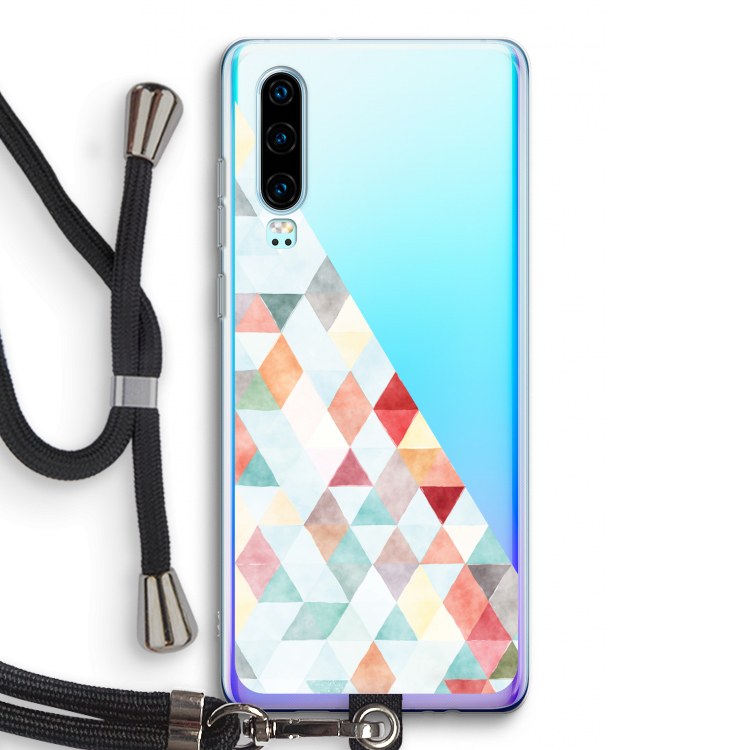 Gekleurde driehoekjes pastel: Huawei P30 Transparant Hoesje met koord