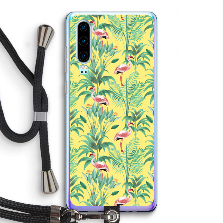 Flamingo party: Huawei P30 Transparant Hoesje met koord