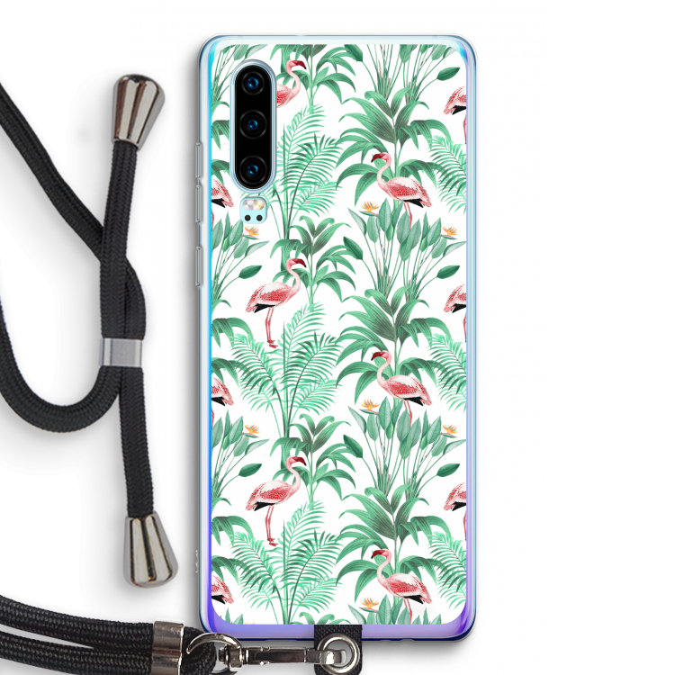 Flamingo bladeren: Huawei P30 Transparant Hoesje met koord