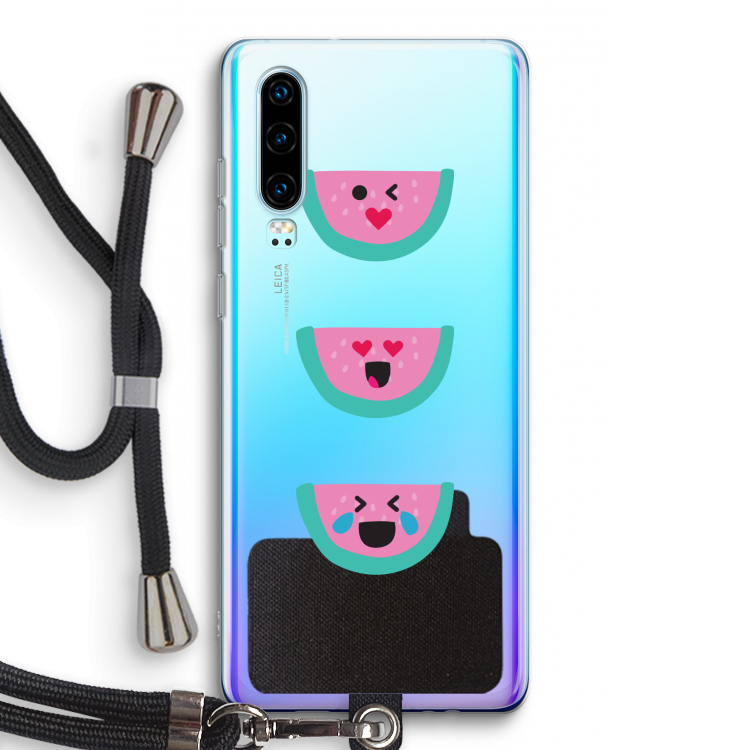 Smiley watermeloen: Huawei P30 Transparant Hoesje met koord