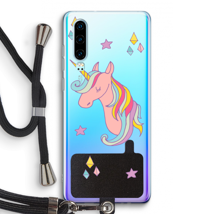 Roze eenhoorn: Huawei P30 Transparant Hoesje met koord