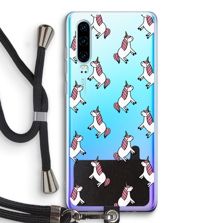 Eenhoorns overal: Huawei P30 Transparant Hoesje met koord