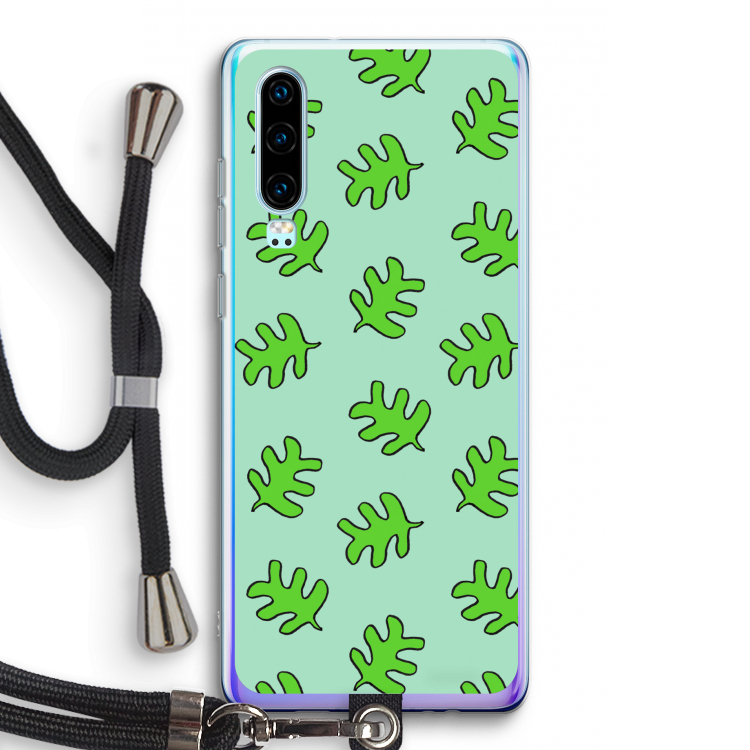 Groene blaadjes: Huawei P30 Transparant Hoesje met koord