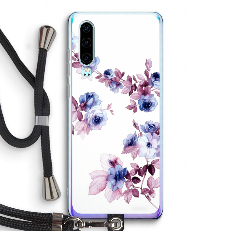 Waterverf bloemen: Huawei P30 Transparant Hoesje met koord