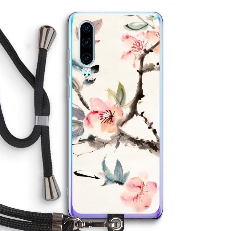 Japanse bloemen: Huawei P30 Transparant Hoesje met koord