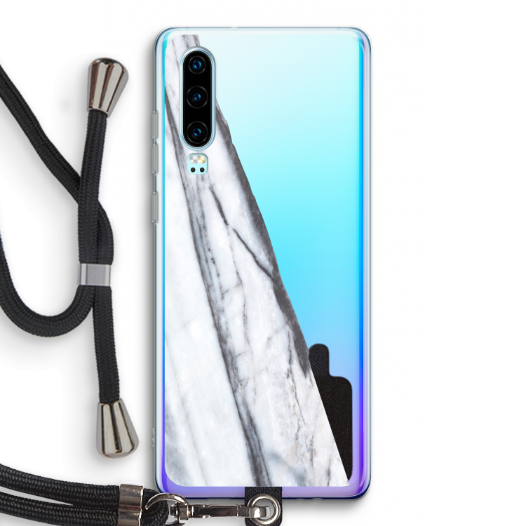 Gestreepte marmer: Huawei P30 Transparant Hoesje met koord