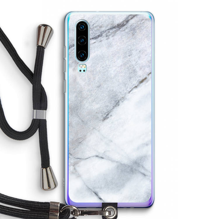Witte marmer: Huawei P30 Transparant Hoesje met koord