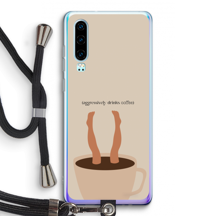 Aggressively drinks coffee: Huawei P30 Transparant Hoesje met koord