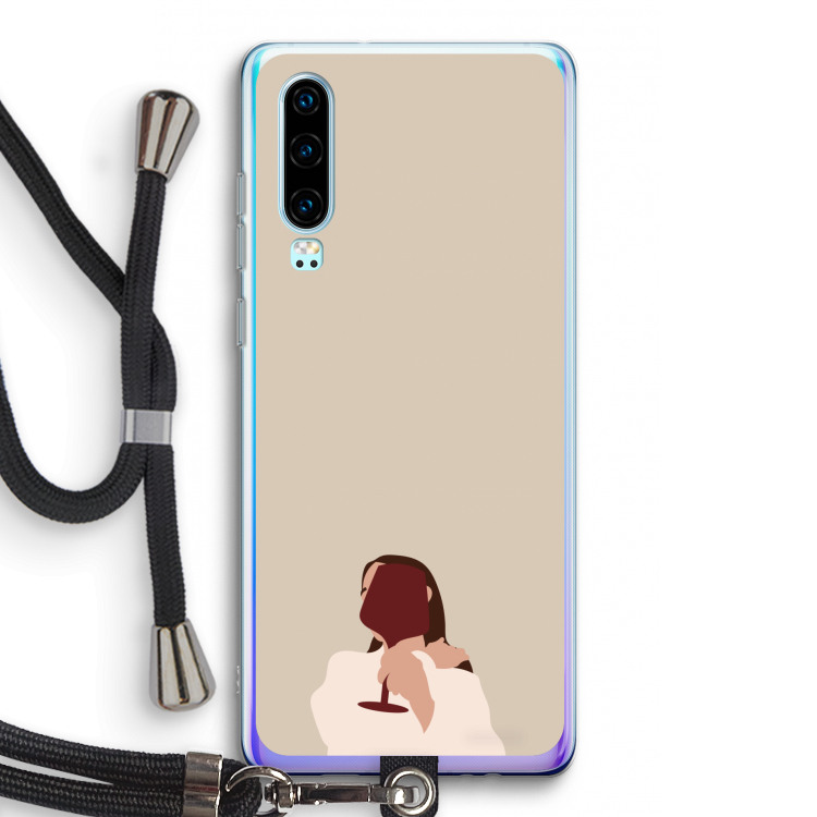 I drink wine: Huawei P30 Transparant Hoesje met koord