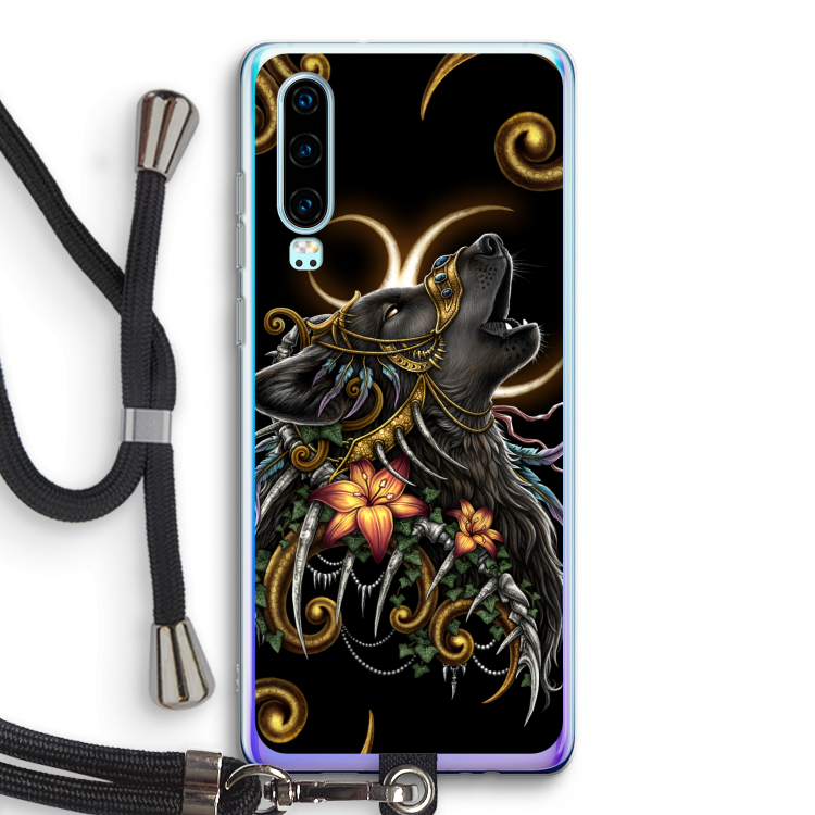 Huilende Wolf: Huawei P30 Transparant Hoesje met koord