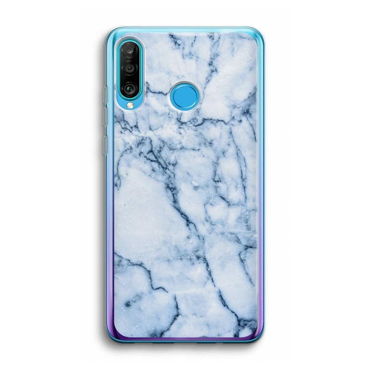 Blauw marmer: Huawei P30 Lite Transparant Hoesje