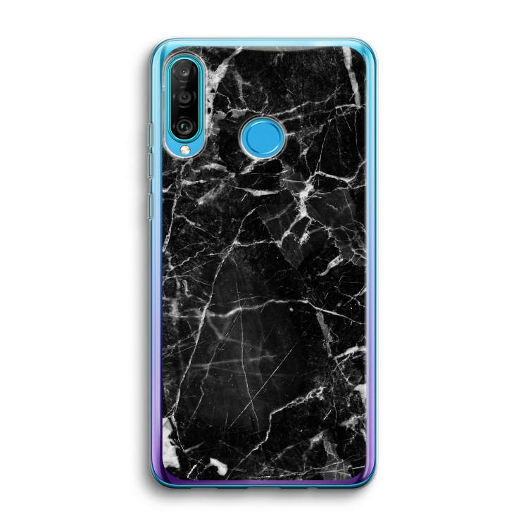 Zwart Marmer 2: Huawei P30 Lite Transparant Hoesje