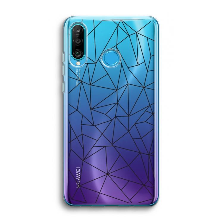 Geometrische lijnen zwart: Huawei P30 Lite Transparant Hoesje