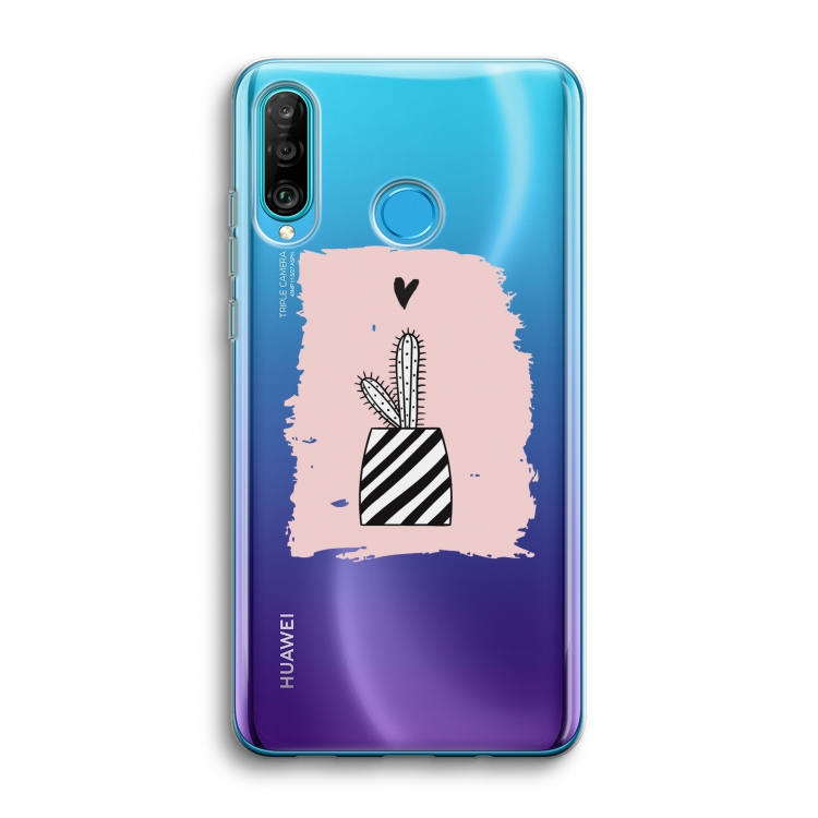 Zwart-wit cactus: Huawei P30 Lite Transparant Hoesje