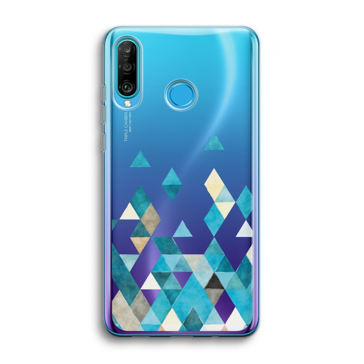 Gekleurde driehoekjes blauw: Huawei P30 Lite Transparant Hoesje