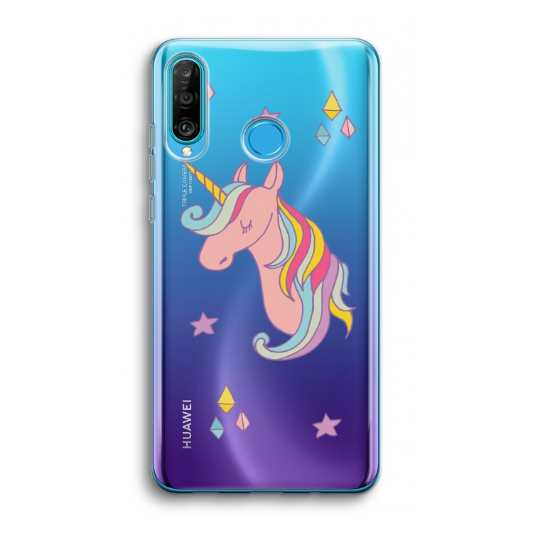 Roze eenhoorn: Huawei P30 Lite Transparant Hoesje