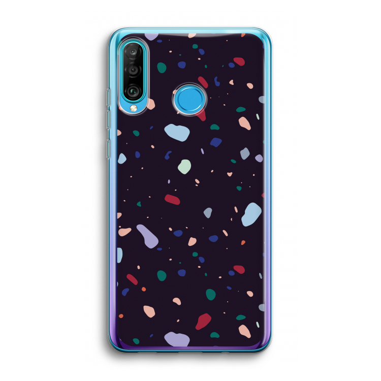 Dark Rounded Terrazzo: Huawei P30 Lite Transparant Hoesje