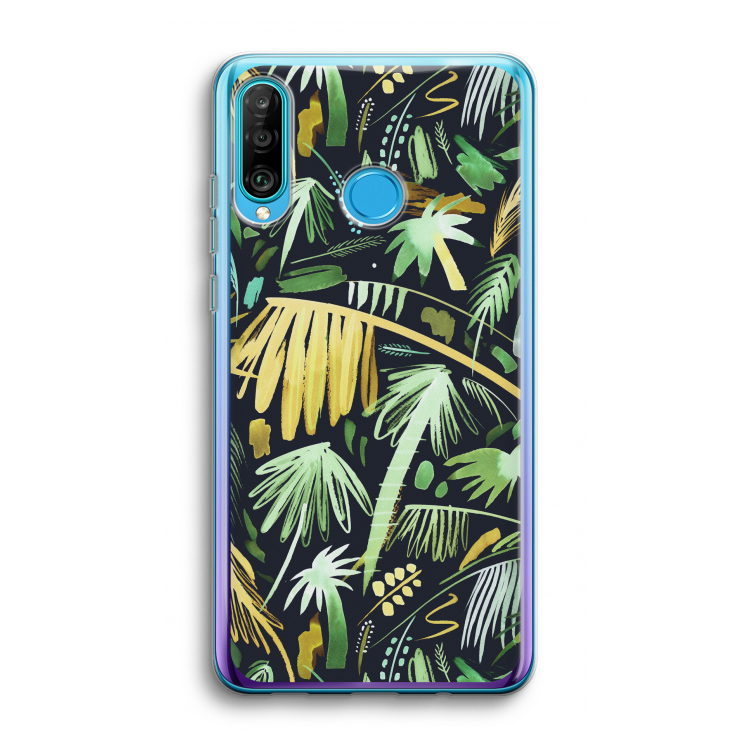Tropical Palms Dark: Huawei P30 Lite Transparant Hoesje
