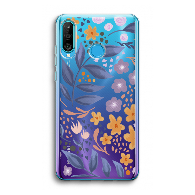 Flowers with blue leaves: Huawei P30 Lite Transparant Hoesje