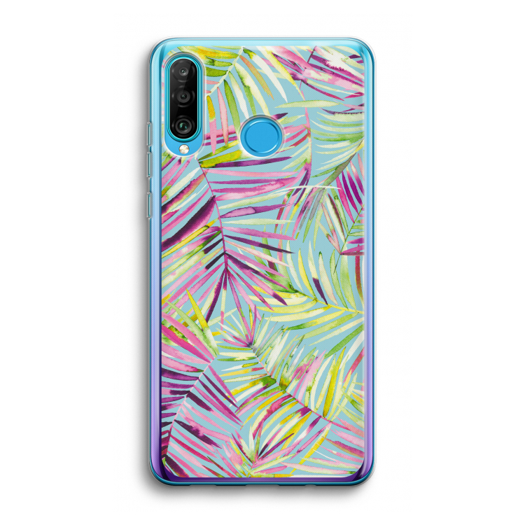 Tropical Palms Blue: Huawei P30 Lite Transparant Hoesje
