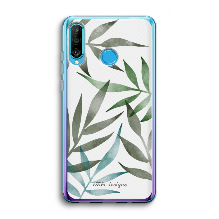Tropical watercolor leaves: Huawei P30 Lite Transparant Hoesje